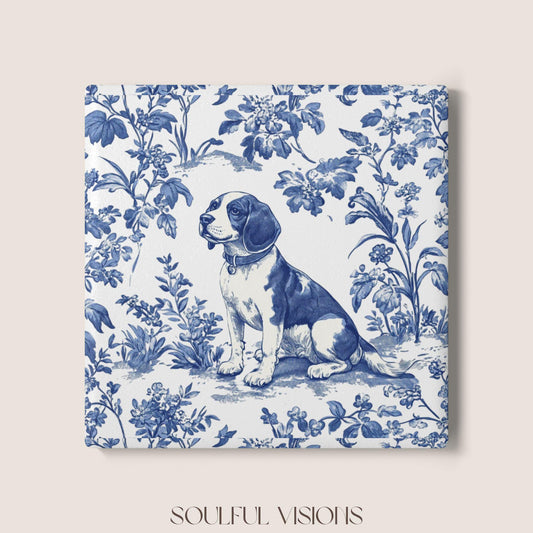 Beagle Ceramic Coaster French Blue Toile, Beagle French Toile Drink Coaster, Beagle Mom Gift, Dog Lover Coaster, Beagle Lover Gift, Beagle