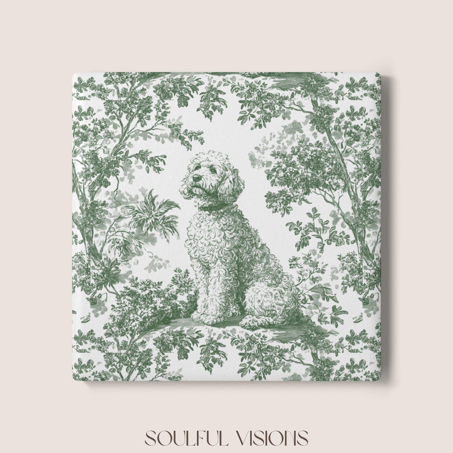 Goldendoodle Ceramic Coaster French Pastel Toile, Goldendoodle French Toile Drink Coaster, Goldendoodle Mom Gift, Dog Lover Coaster