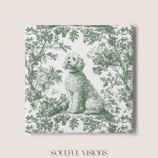 Goldendoodle Ceramic Coaster French Pastel Toile, Goldendoodle French Toile Drink Coaster, Goldendoodle Mom Gift, Dog Lover Coaster