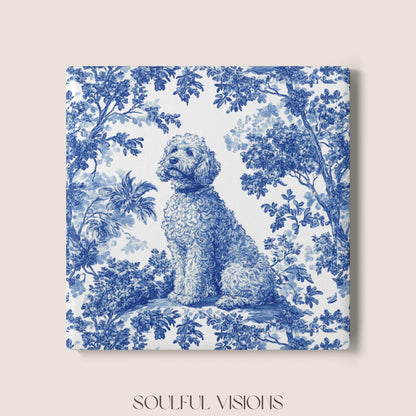 Goldendoodle Ceramic Coaster French Blue Toile, Goldendoodle French Toile Drink Coaster, Goldendoodle Mom Gift, Dog Lover Coaster