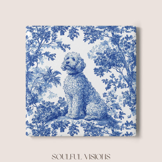 Goldendoodle Ceramic Coaster French Blue Toile, Goldendoodle French Toile Drink Coaster, Goldendoodle Mom Gift, Dog Lover Coaster