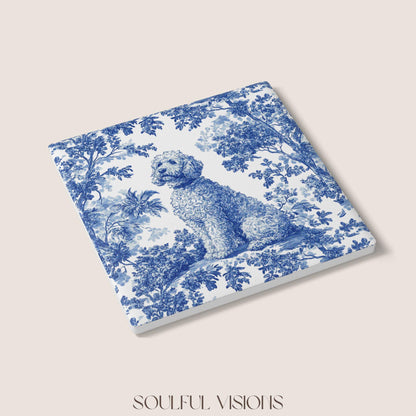 Goldendoodle Ceramic Coaster French Blue Toile, Goldendoodle French Toile Drink Coaster, Goldendoodle Mom Gift, Dog Lover Coaster