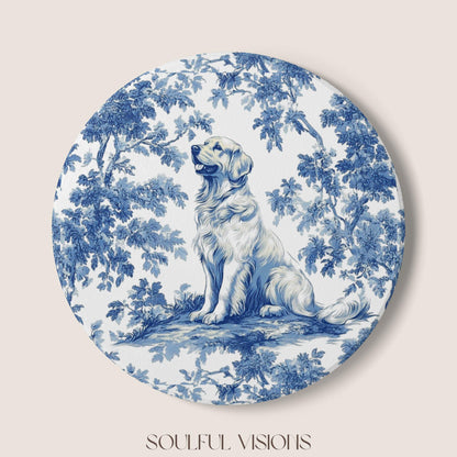 Golden Retriever Ceramic Coaster French Blue Toile, Golden Retriever French Toile Drink Coaster, Golden Retriever Mom Gift, Dog Coaster