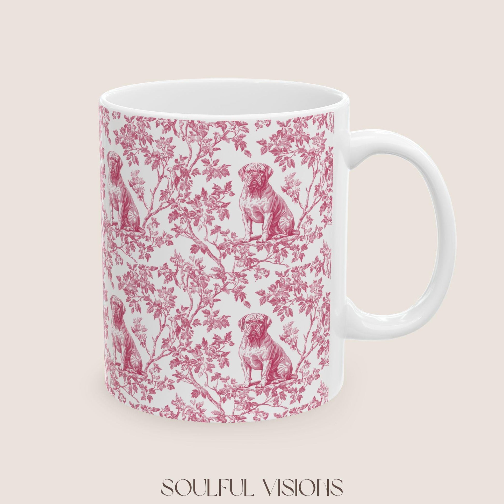 Dogue De Bordeaux French Pink Toile de Jouy Mug, Dogue De Bordeaux Mugs, Dogue De Bordeaux Gift, Dogue De Bordeaux lover, Dogue De Bordeaux