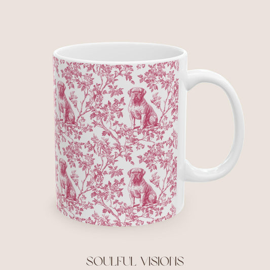 Dogue De Bordeaux French Pink Toile de Jouy Mug, Dogue De Bordeaux Mugs, Dogue De Bordeaux Gift, Dogue De Bordeaux lover, Dogue De Bordeaux