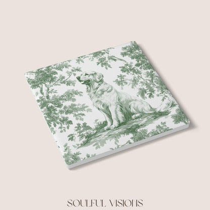 Golden Retriever Ceramic Coaster French Pastel Toile, Golden Retriever French Toile Drink Coaster, Golden Retriever Mom Gift, Dog Coaster