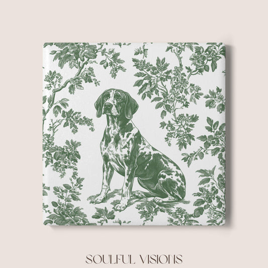 GSP Ceramic Coaster French Pastel Toile, German Shorthaired Pointer French Toile Drink Coaster, Pointer Mom Gift, Dog Lover Coaster