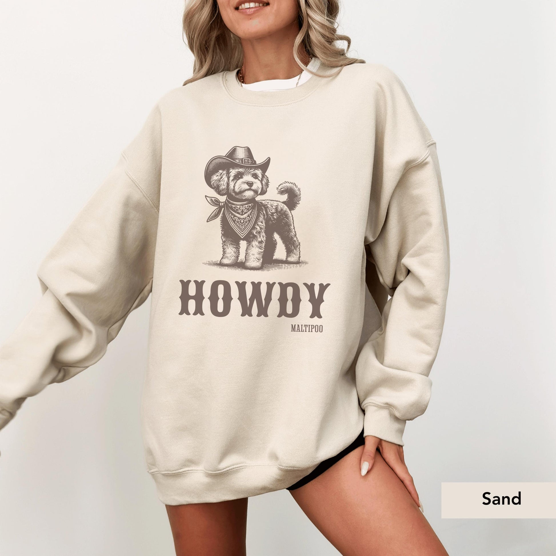 Howdy Maltipoo Sweatshirt, Maltipoo Shirt, Maltipoo Shirt, Gift for Maltipoo Owner, Cute Maltipoo Lover Gifts, Dog Cowboy sweater