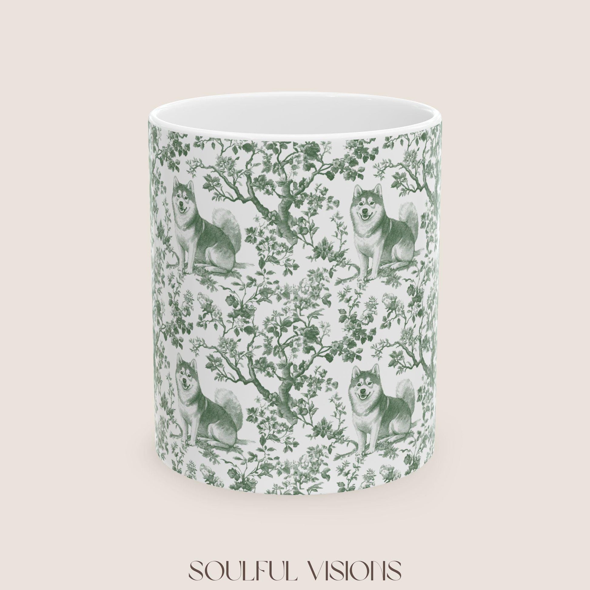 Shiba inu French Pastel Green Toile de Jouy Mug, Dog Mugs, Shiba inu Coffee Mug, Shiba inu Mom Gifts, Shiba inu Lover Gift