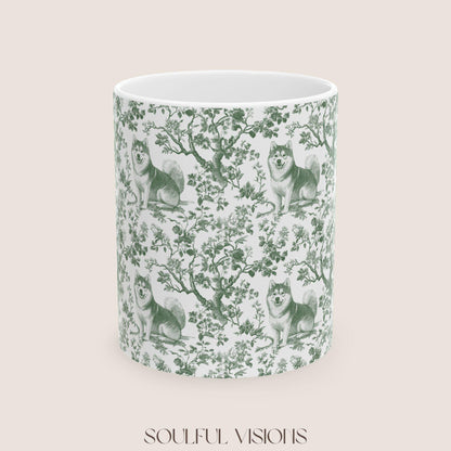 Shiba inu French Pastel Green Toile de Jouy Mug, Dog Mugs, Shiba inu Coffee Mug, Shiba inu Mom Gifts, Shiba inu Lover Gift
