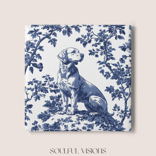 Labrador Retriever Ceramic Coaster French Blue Toile, Labrador Drink Coaster, Labrador Mom Gift, Dog Coaster, Labrador Lover Gift, Labrador