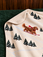 Long-haired Dachshund beige Christmas skiing fleece blanket — detail view