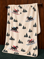 Miniature Schnauzer beige Christmas skiing fleece blanket — hanging view