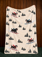 Miniature Schnauzer beige Christmas skiing fleece blanket — held view