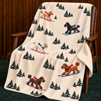 Poodle beige Christmas skiing fleece blanket — chair view