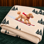 Poodle beige Christmas skiing fleece blanket — folded view