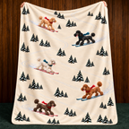 Poodle beige Christmas skiing fleece blanket — held view