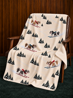 Shih Tzu beige Christmas skiing fleece blanket — chair view