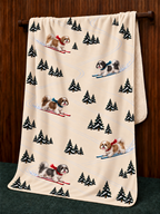 Shih Tzu beige Christmas skiing fleece blanket — hanging view