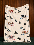 Shih Tzu beige Christmas skiing fleece blanket — held view