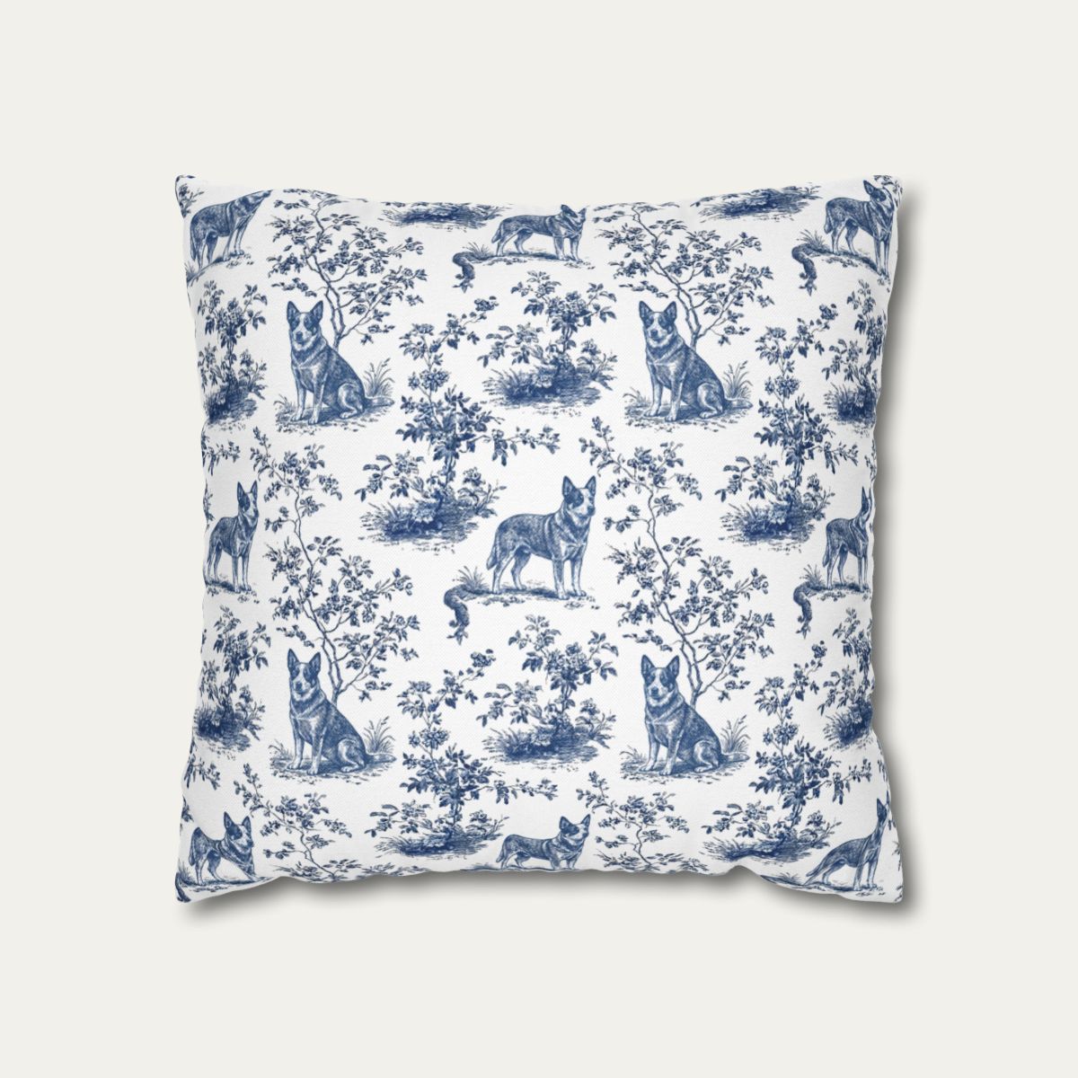 Dog Blue Toile Pillow