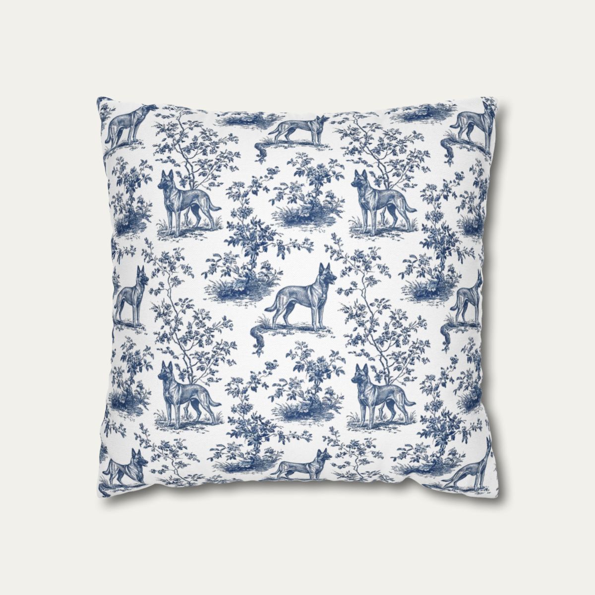 Dog Blue Toile Pillow
