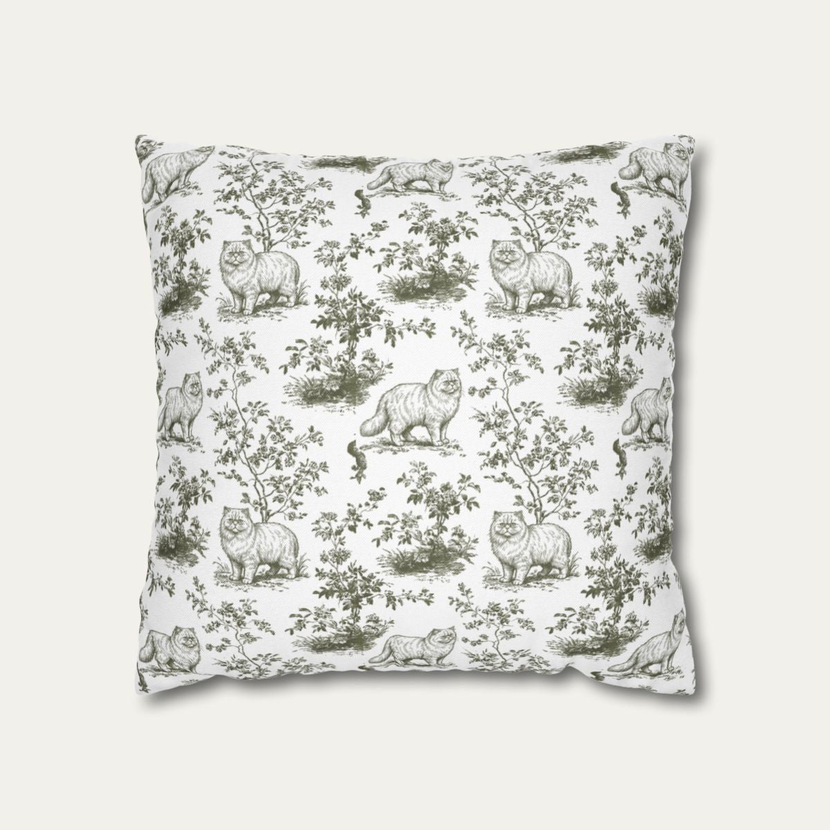 Persian Cat Sage Green French Toile Pillow