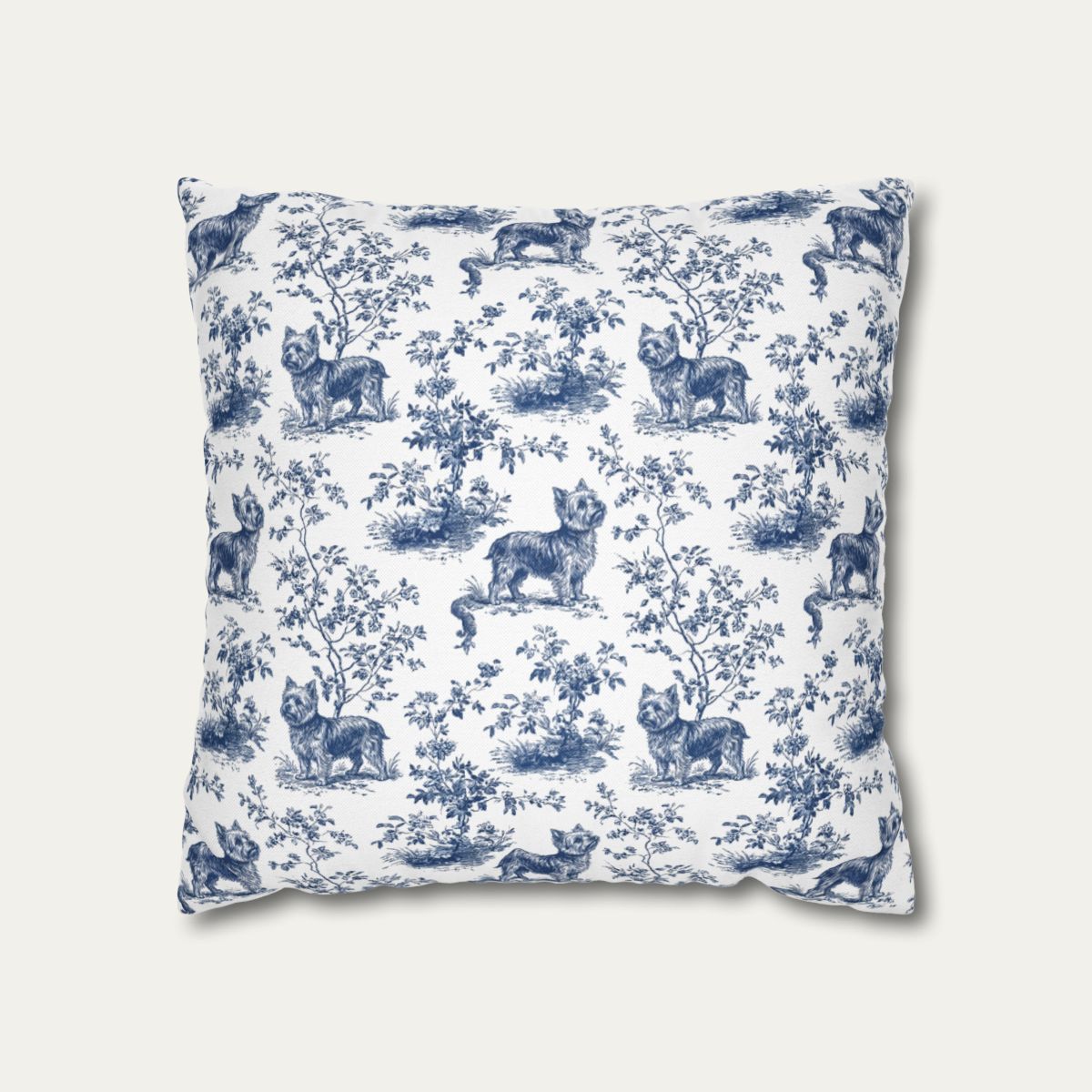 Dog Blue Toile Pillow