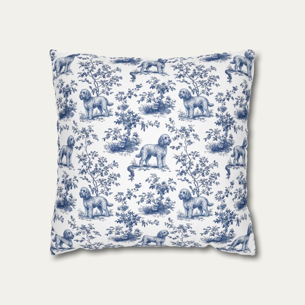 Dog Blue Toile Pillow