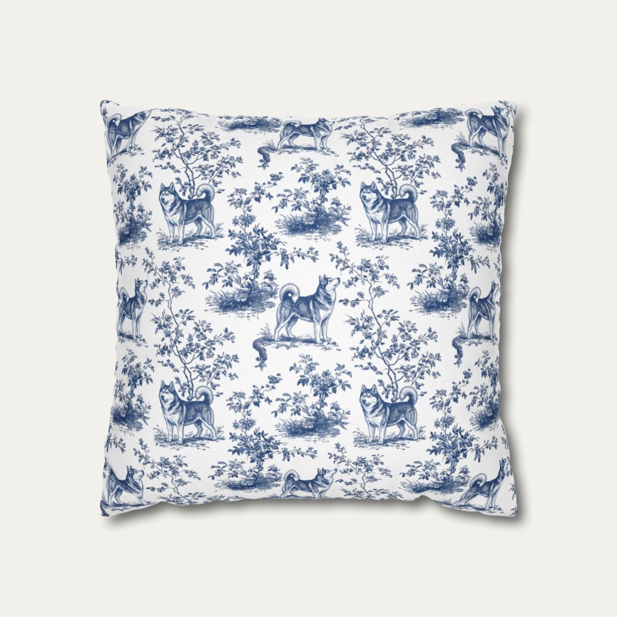 Dog Blue Toile Pillow