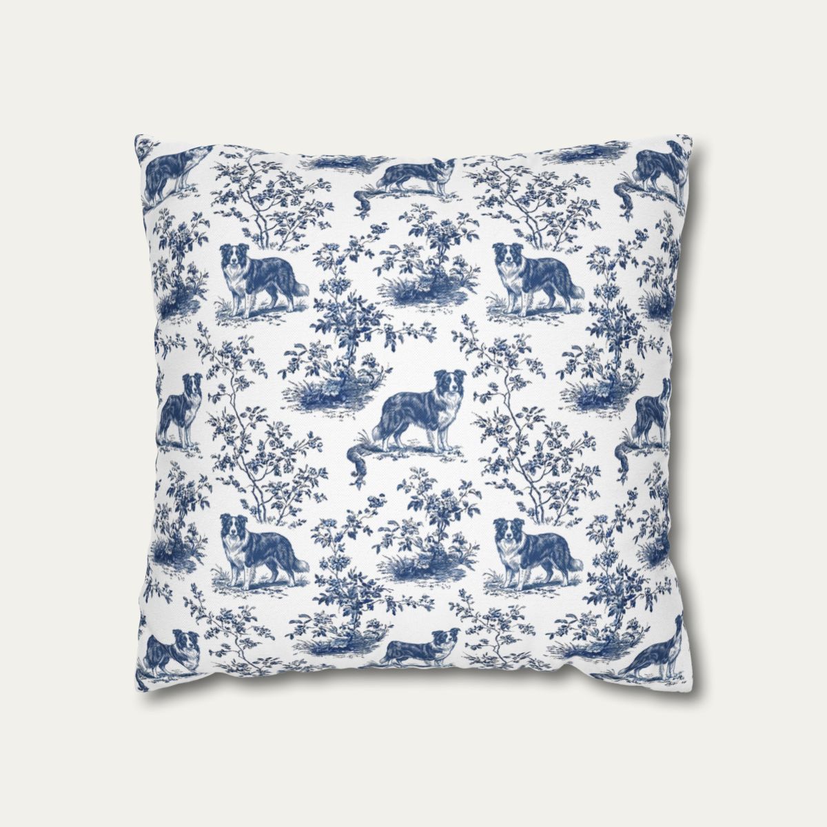 Dog Blue Toile Pillow