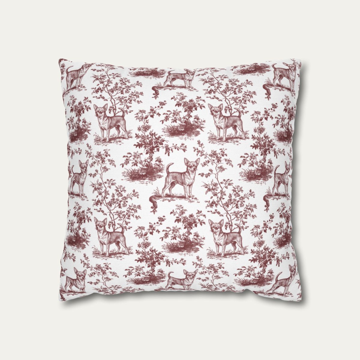Chihuahua Shorthaired Burgundy French Toile Pillow