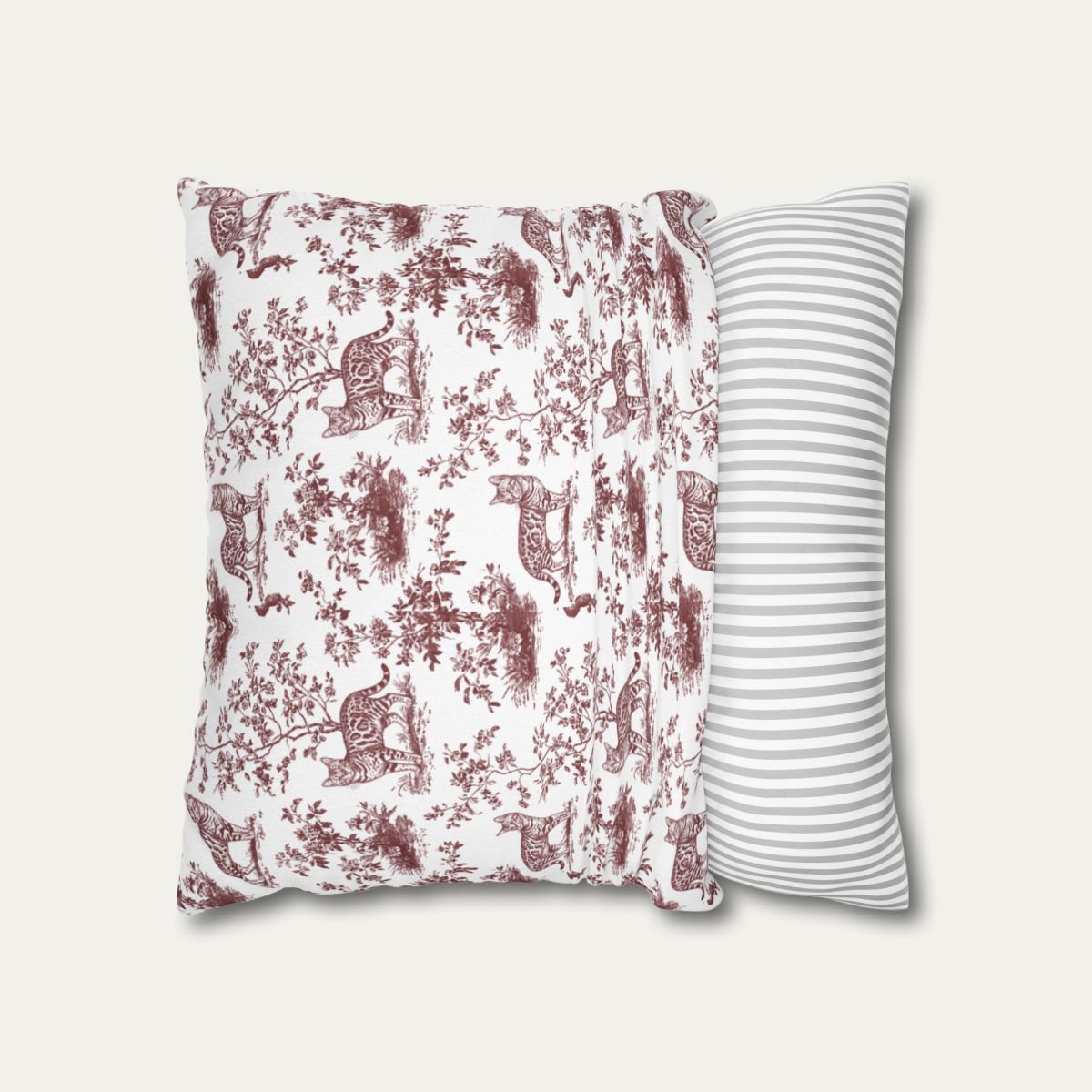 Bengal Cat Sage Green French Toile Pillow