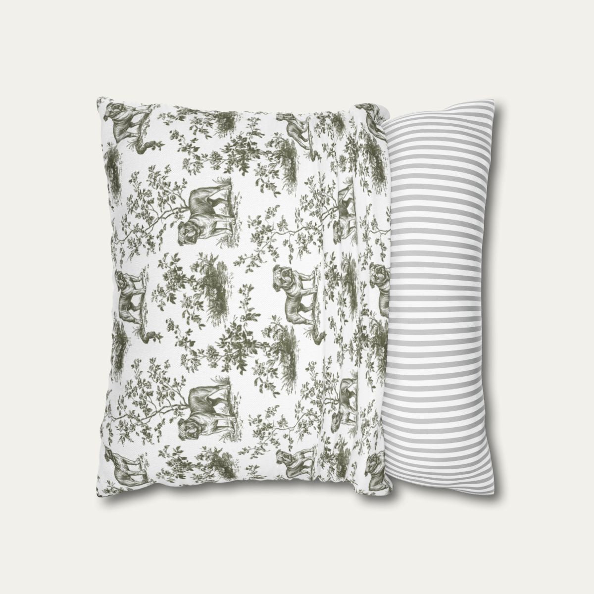 English Bulldog Sage Green French Toile Pillow