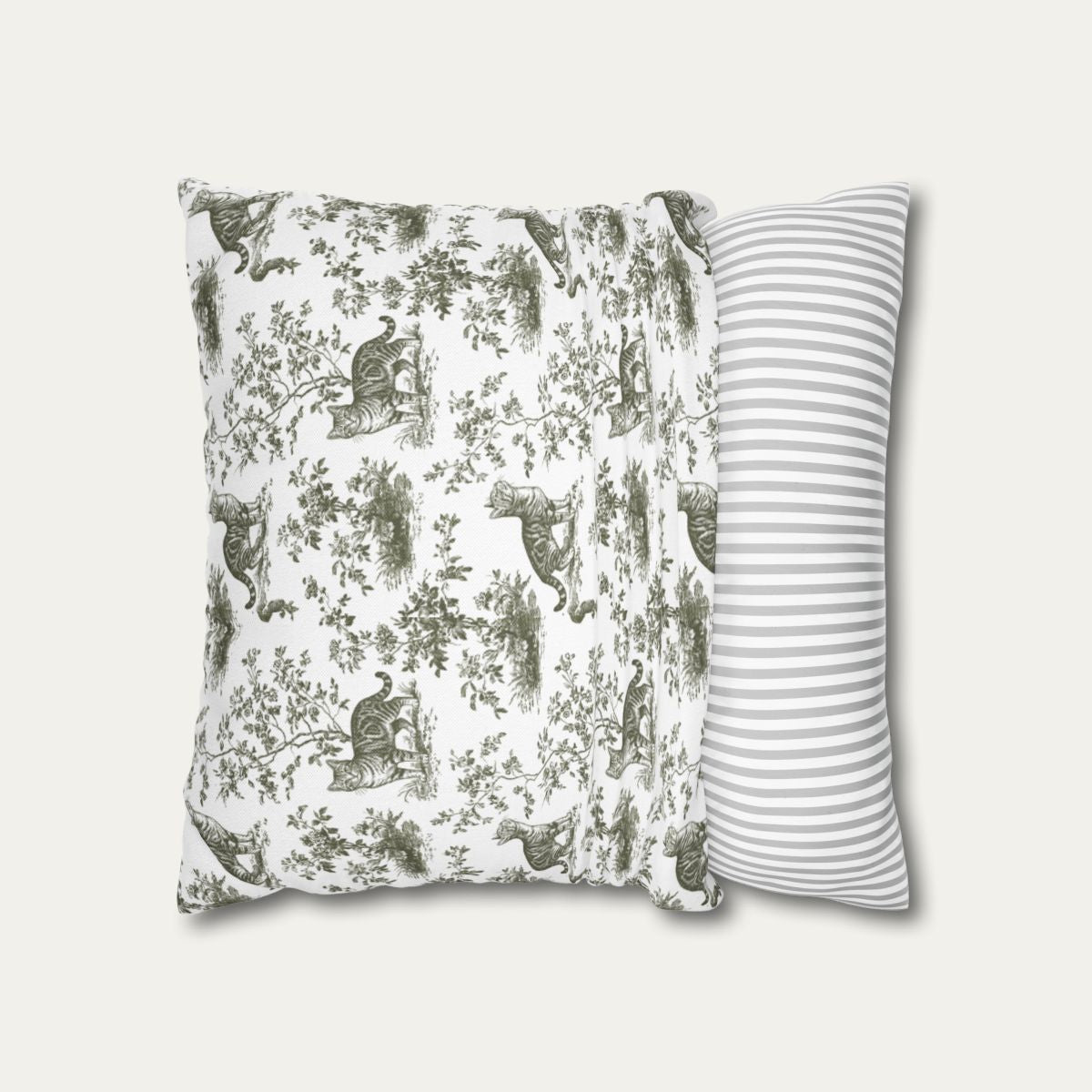 Tabby Cat Sage Green French Toile Pillow