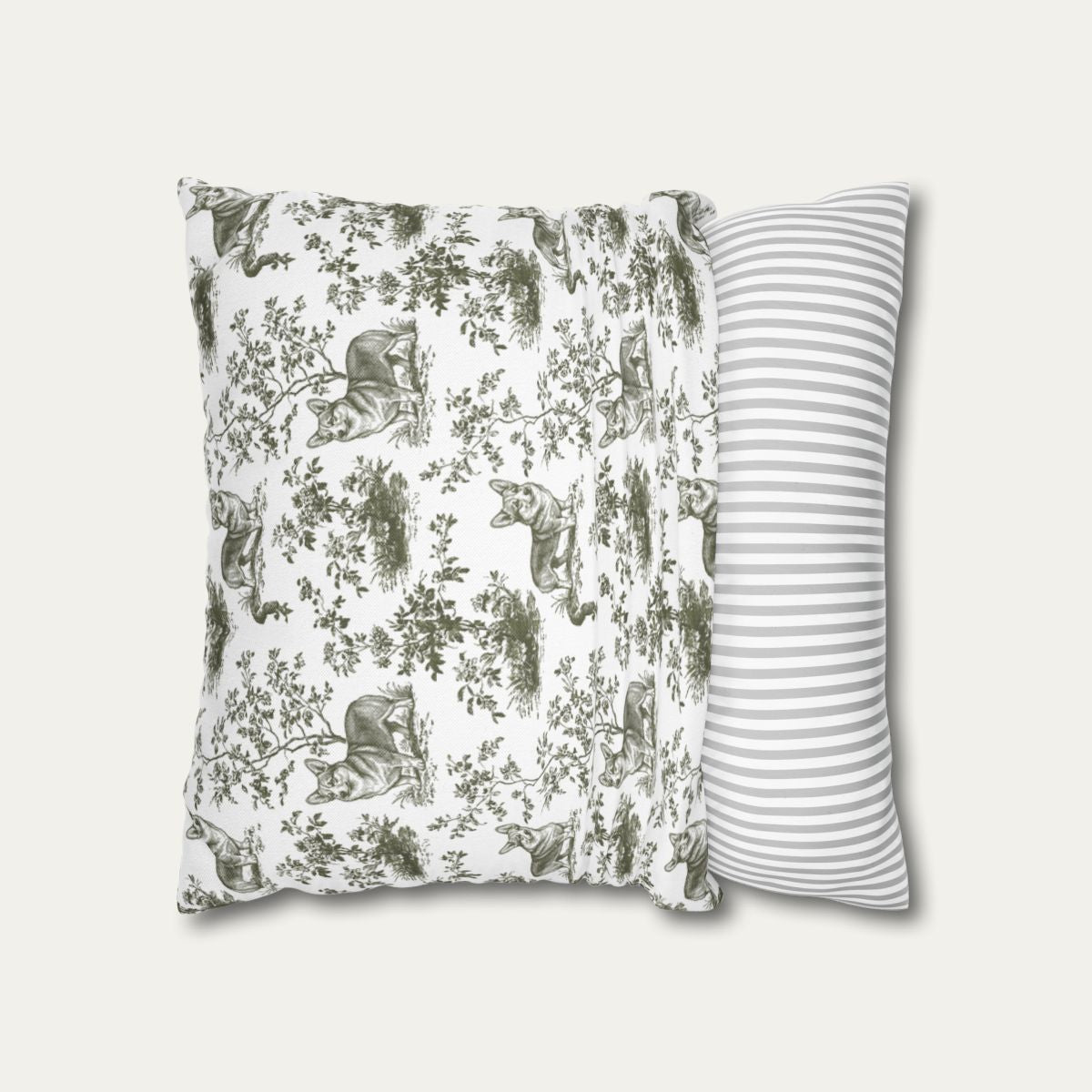 Corgi Sage Green French Toile Pillow