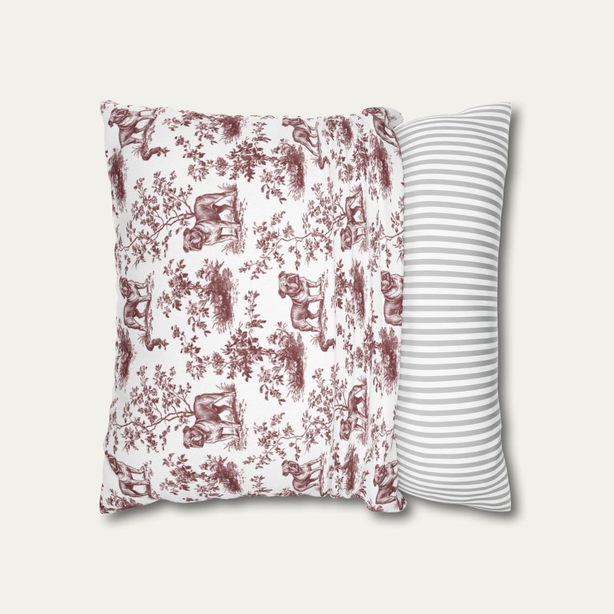 English Bulldog Burgundy French Toile Pillow