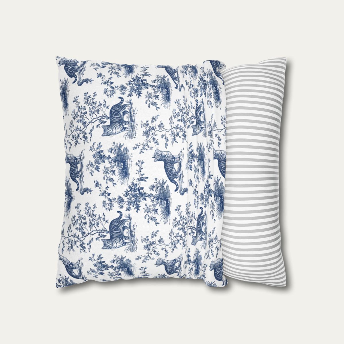 Tabby Cat Blue French Toile Pillow