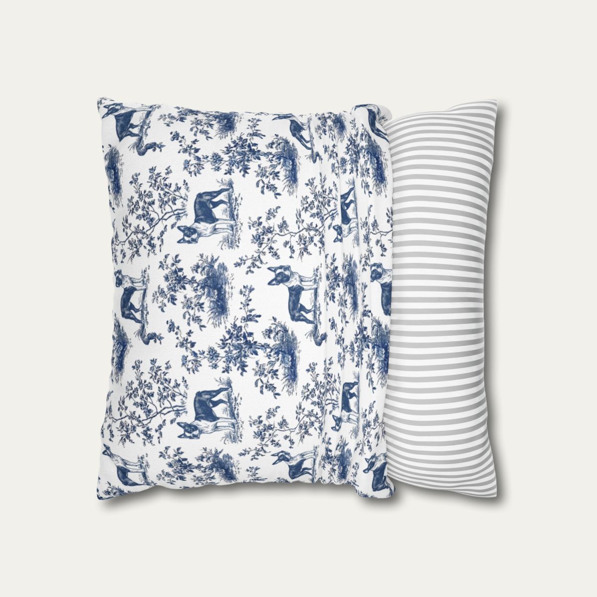 Boston Terrier Blue French Toile Pillow