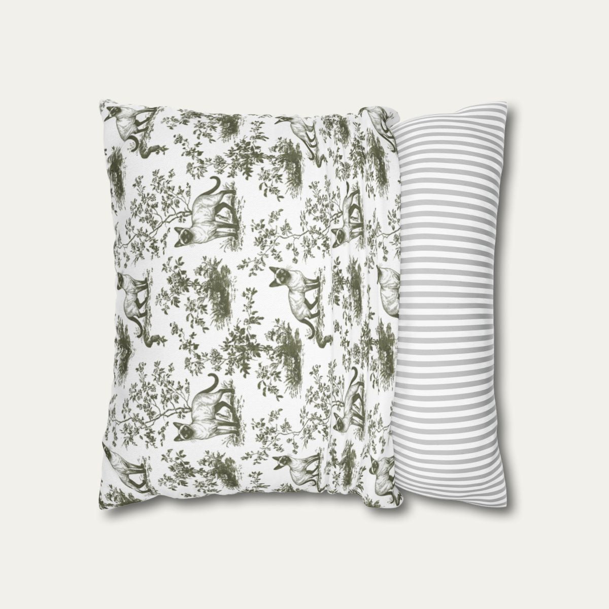 Siamese Cat Sage Green French Toile Pillow