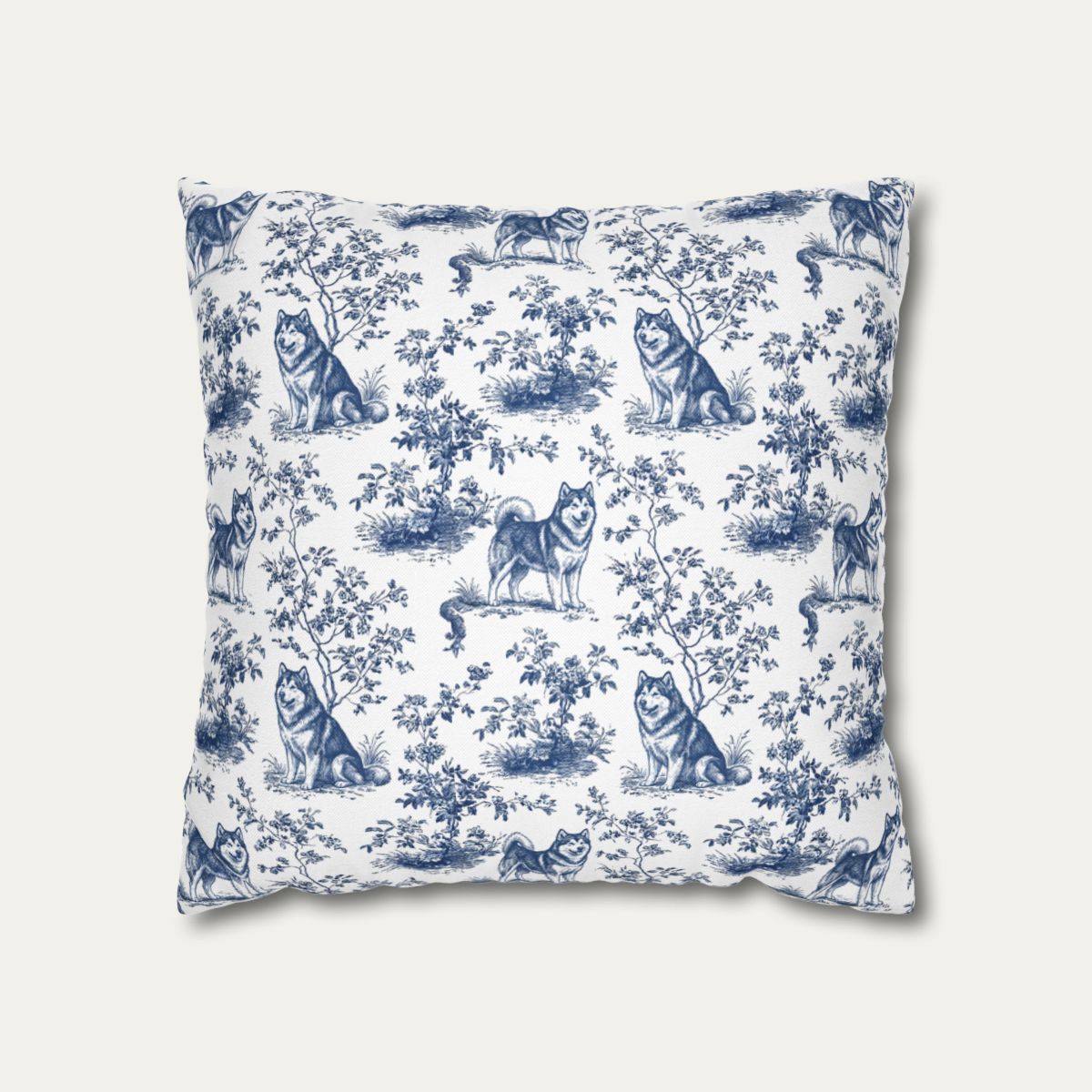 Dog Blue Toile Pillow
