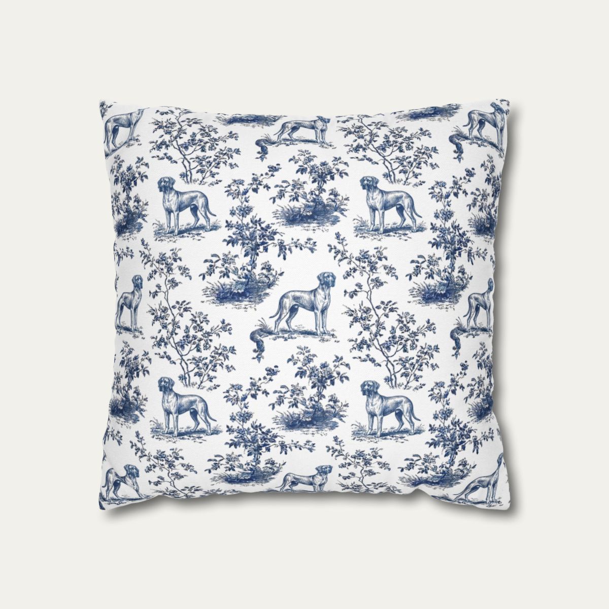 Dog Blue Toile Pillow