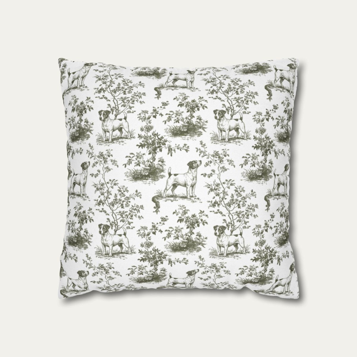 Jack Russell Terrier Sage Green French Toile Pillow