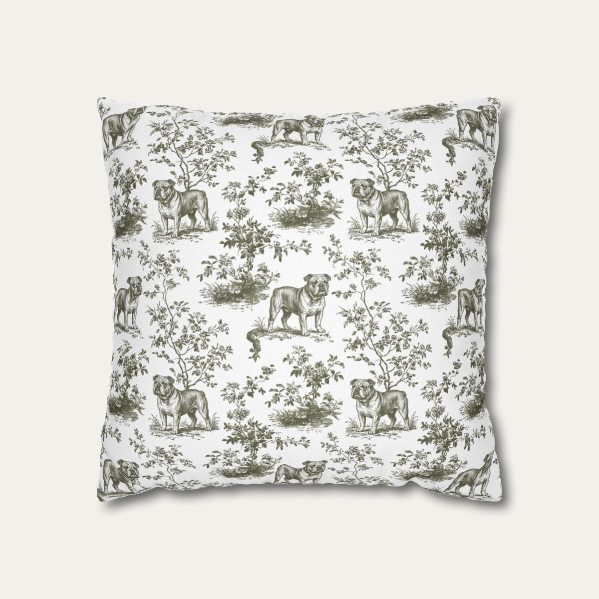 English Bulldog Sage Green French Toile Pillow