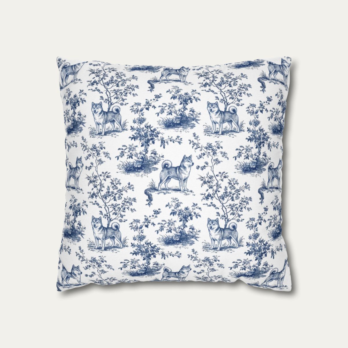 Dog Blue Toile Pillow