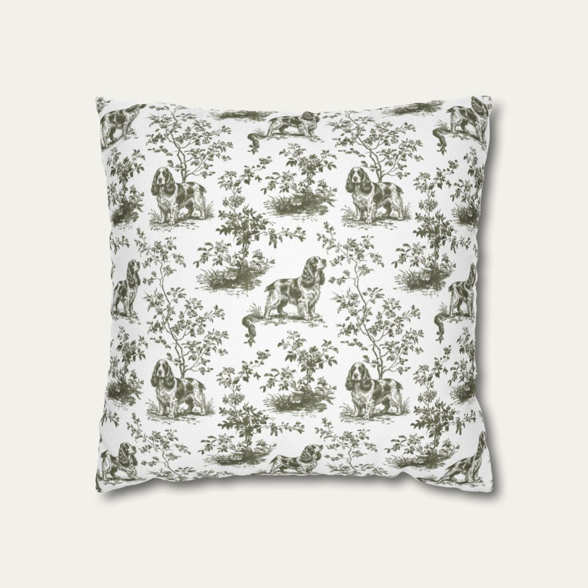 Cocker Spaniel Sage Green French Toile Pillow