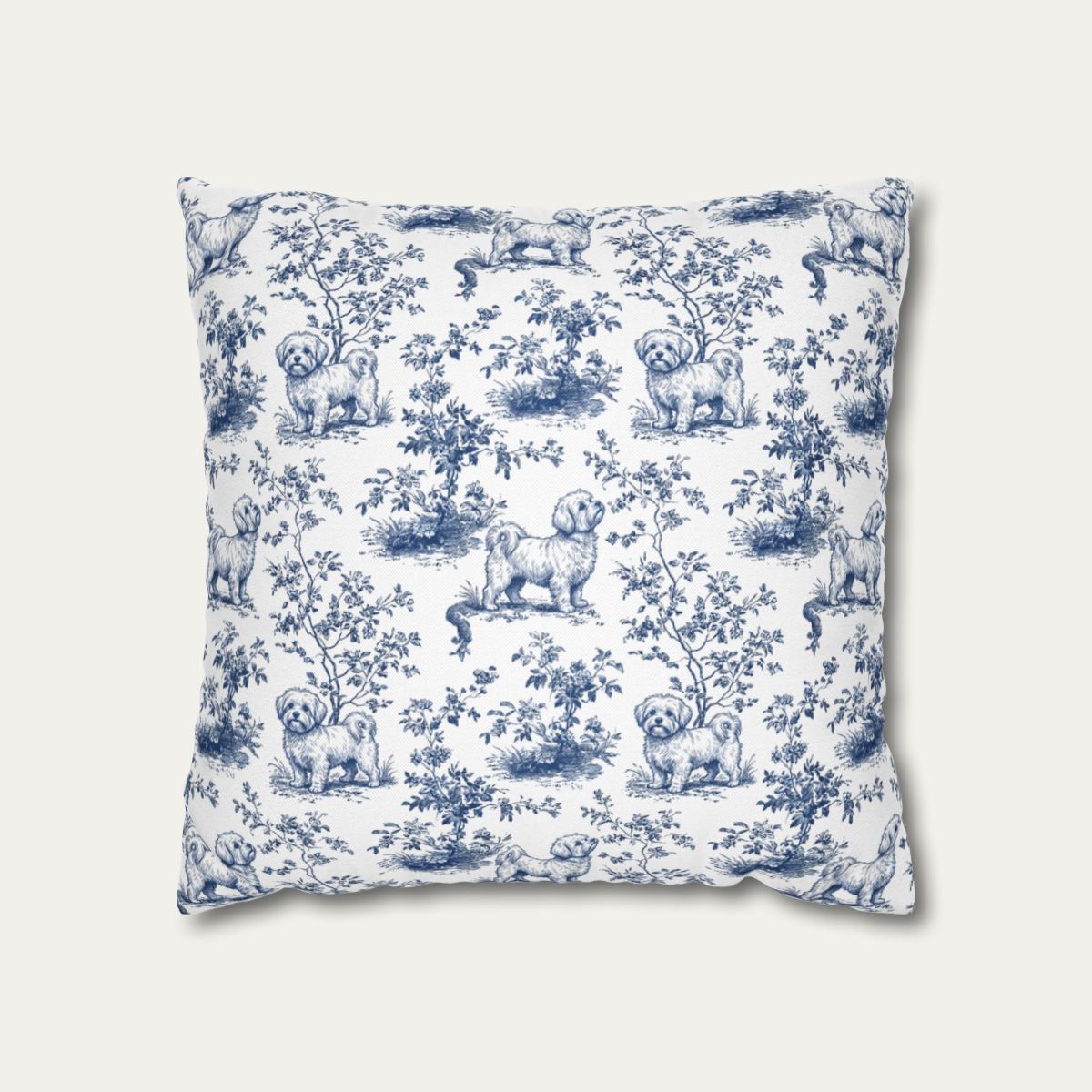 Dog Blue Toile Pillow