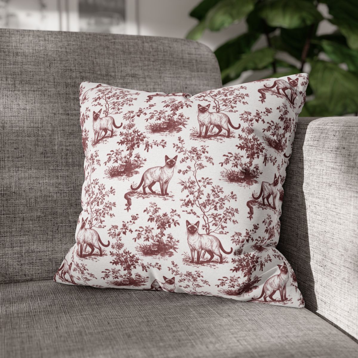 Siamese Cat Burgundy French Toile Pillow