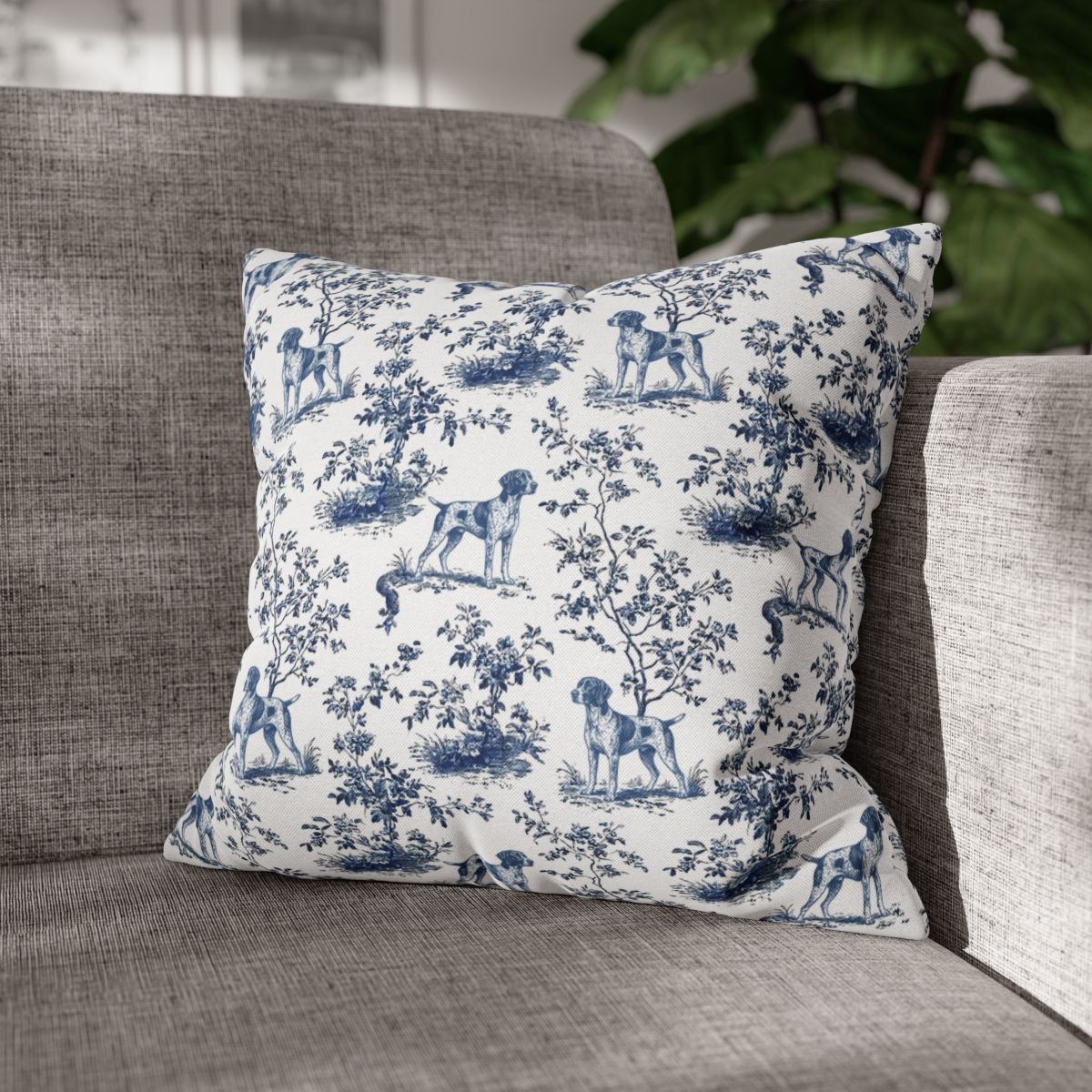 German Shorthaired Pointer Blue French Toile Pillow