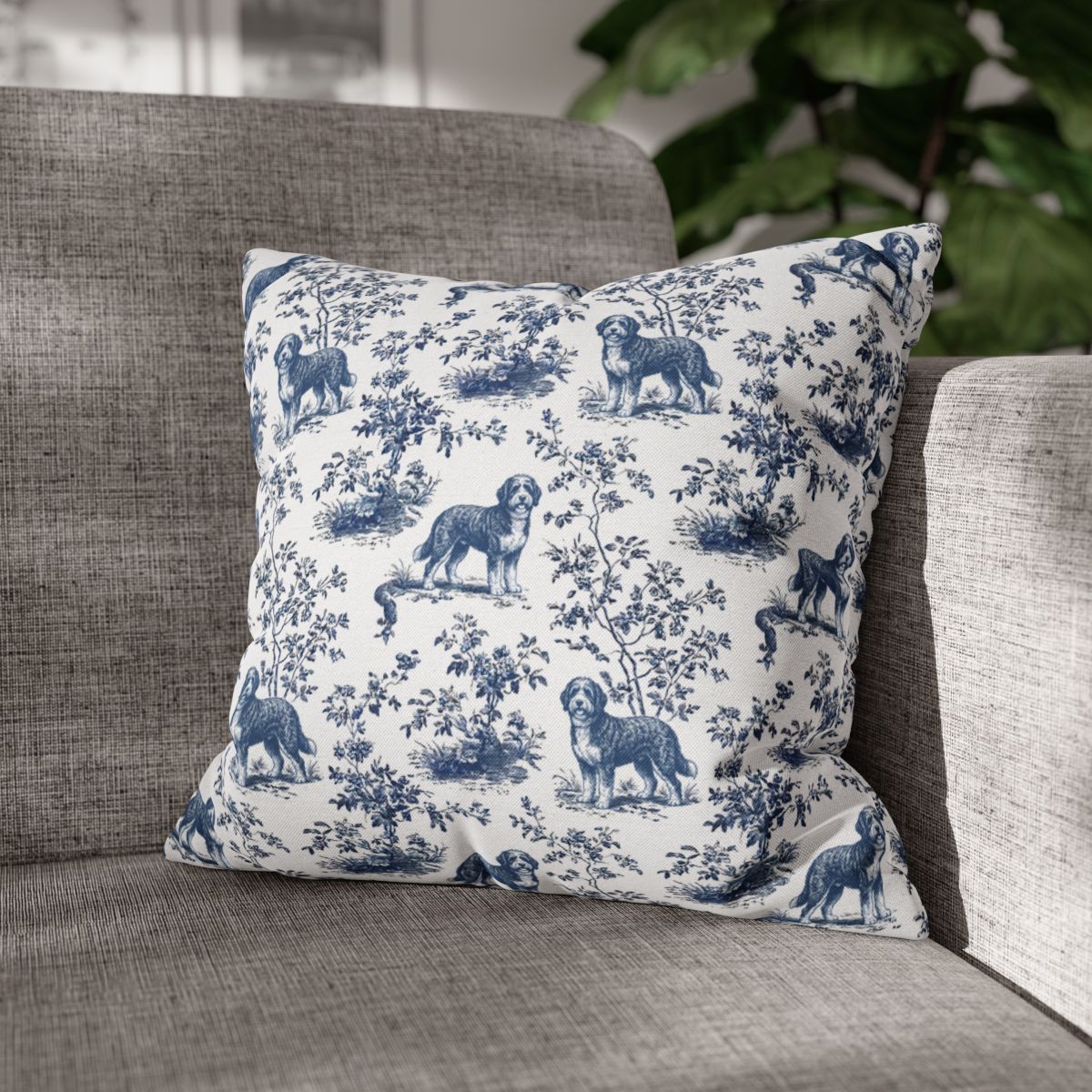 Bernedoodle Blue French Toile Pillow